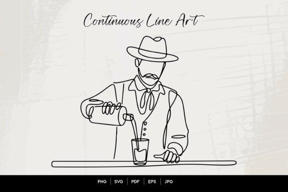 Bartender Pouring Drink Line Art Review for Embroidery Projects