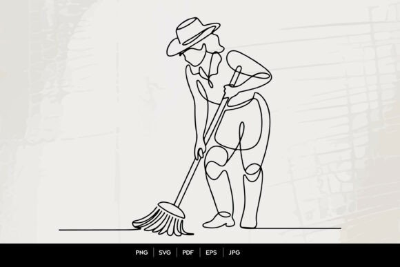 Farmer Sweeping with Broom Line Art Review for Real Projects